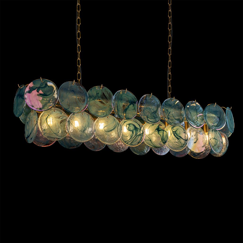 Подвесная люстра овальная из стеклянных дисков Sequins Blue Pearl