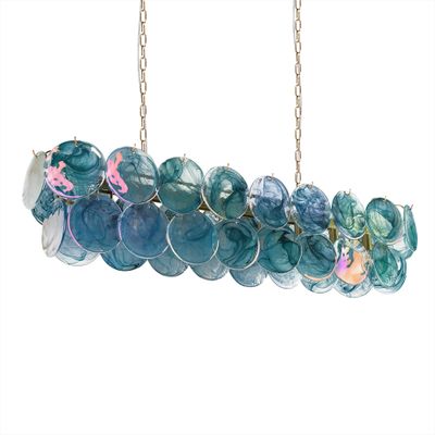 Подвесная люстра овальная из стеклянных дисков Sequins Blue Pearl