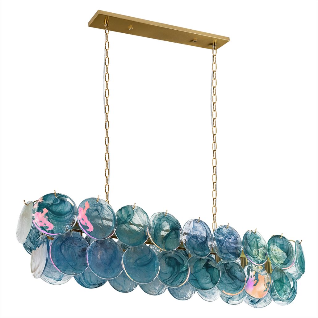 Подвесная люстра овальная из стеклянных дисков Sequins Blue Pearl