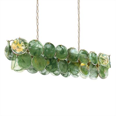 Подвесная люстра овальная из стеклянных дисков с перламутровым эффектом Green Glowing Glaze