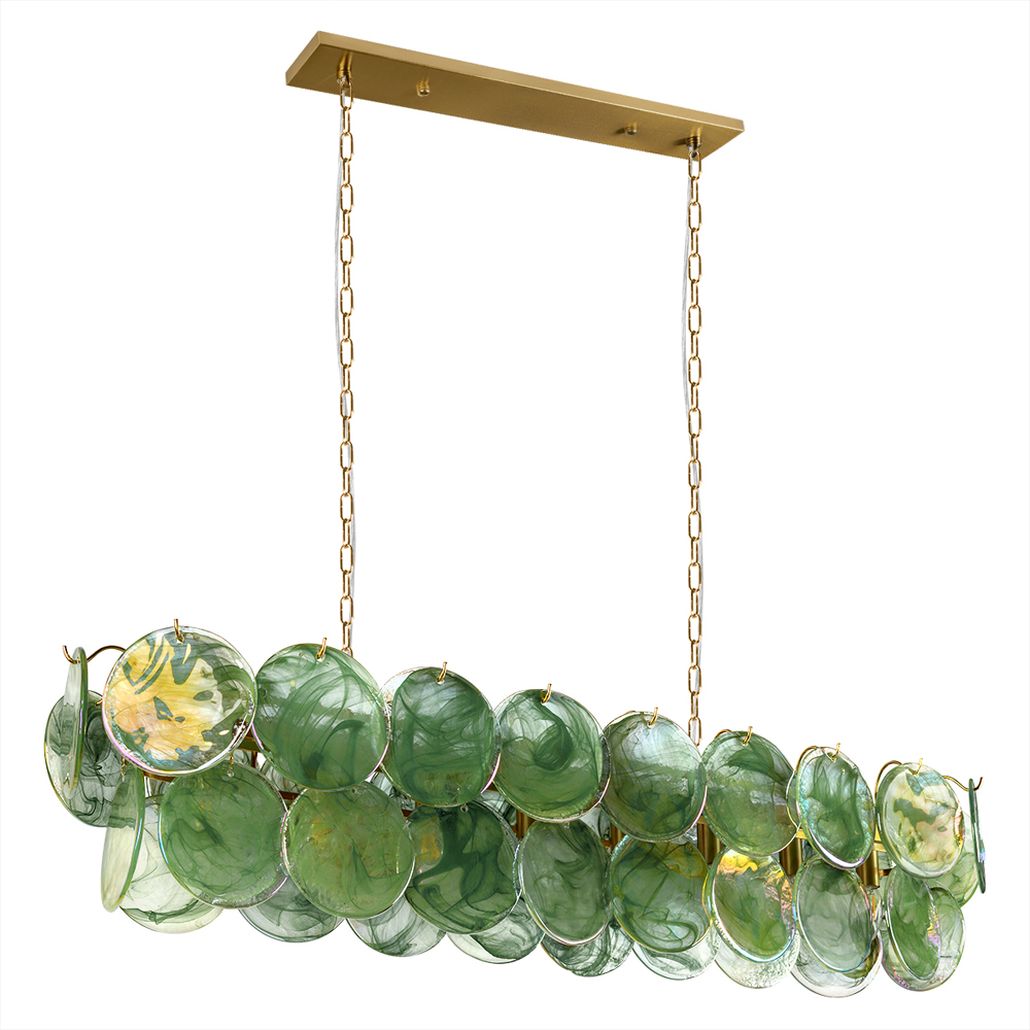 Подвесная люстра овальная из стеклянных дисков с перламутровым эффектом Green Glowing Glaze
