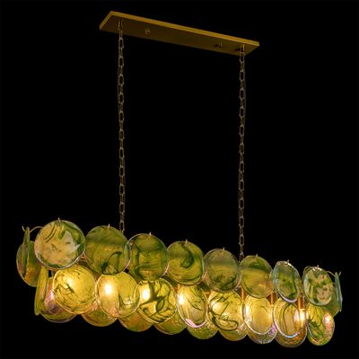 Подвесная люстра овальная из стеклянных дисков с перламутровым эффектом Green Glowing Glaze
