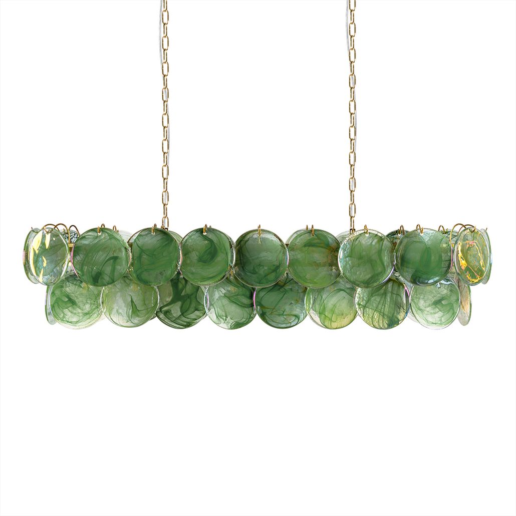 Подвесная люстра овальная из стеклянных дисков с перламутровым эффектом Green Glowing Glaze
