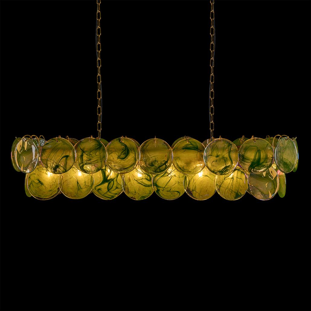 Подвесная люстра овальная из стеклянных дисков с перламутровым эффектом Green Glowing Glaze