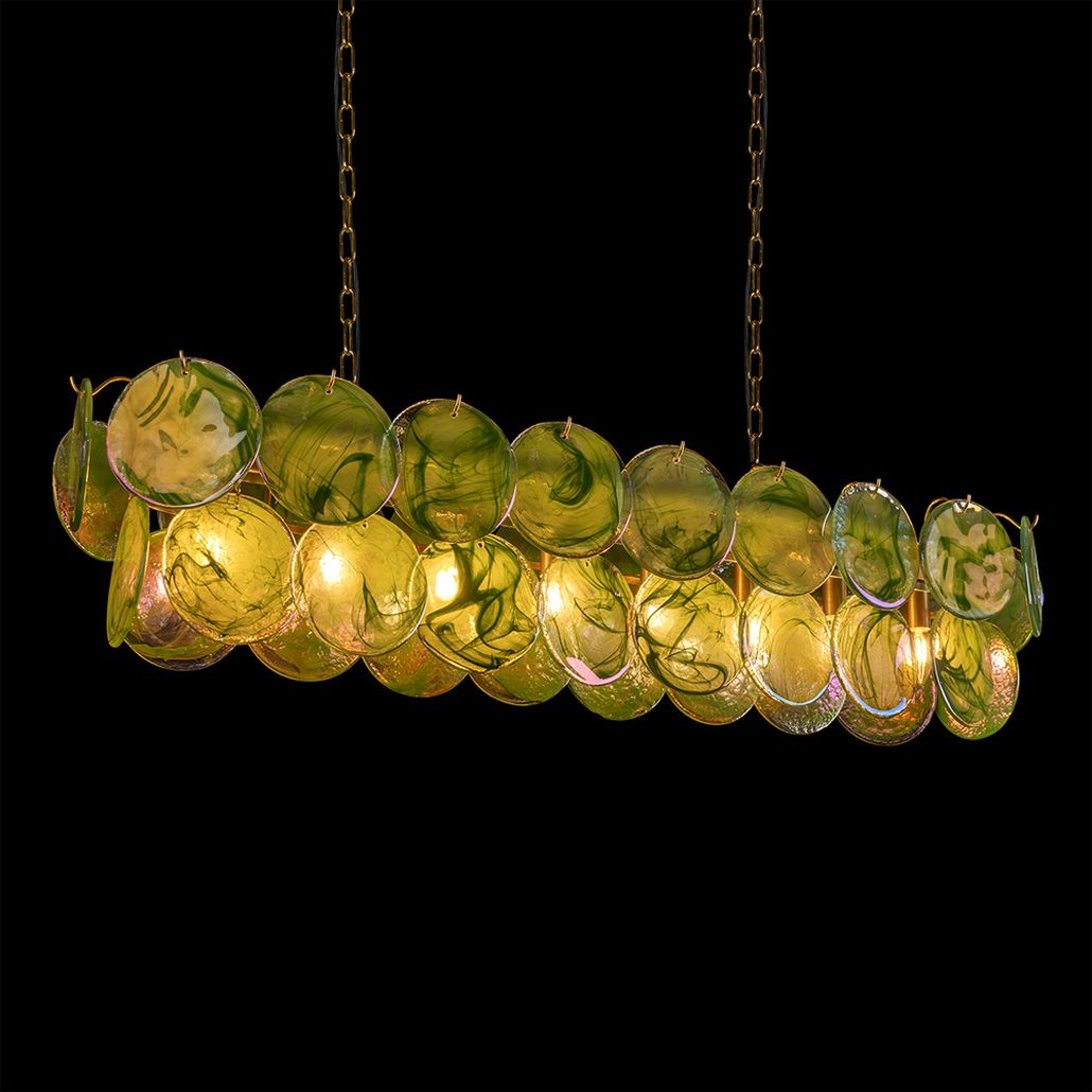 Подвесная люстра овальная из стеклянных дисков с перламутровым эффектом Green Glowing Glaze