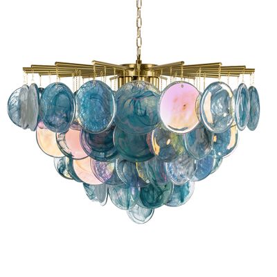 Подвесная люстра из стеклянных синих дисков с перламутровым эффектом Sequins Blue Pearl 80 см