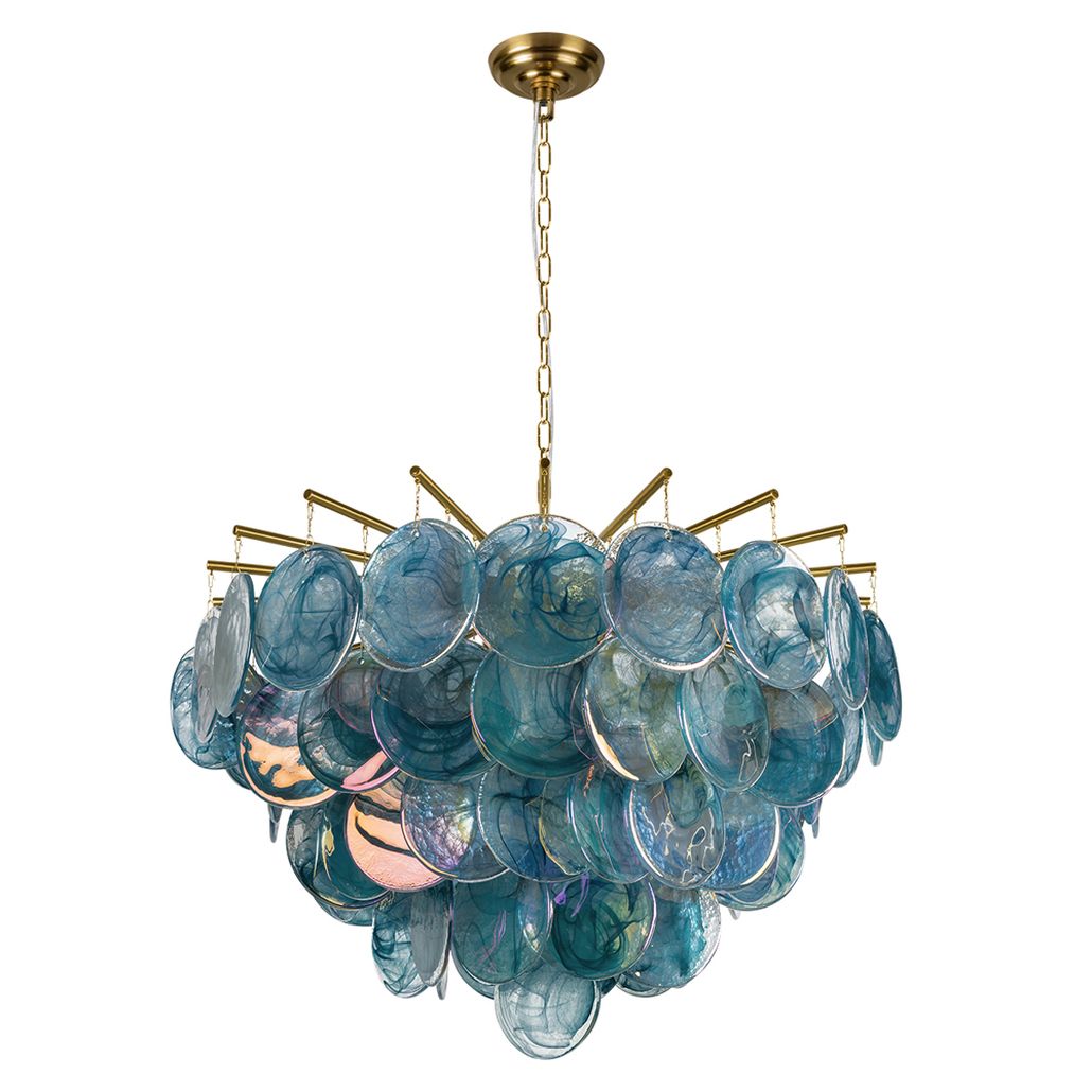 Подвесная люстра из стеклянных синих дисков с перламутровым эффектом Sequins Blue Pearl 80 см