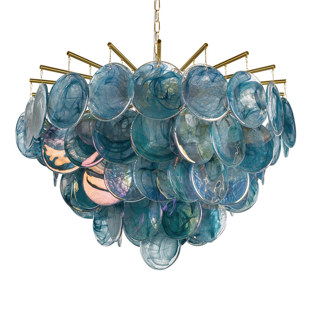 Подвесная люстра из стеклянных синих дисков с перламутровым эффектом Sequins Blue Pearl 80 см