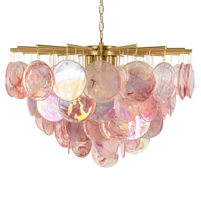Подвесная люстра из стеклянных розовых дисков с перламутровым эффектом Sequins Pink Pearl