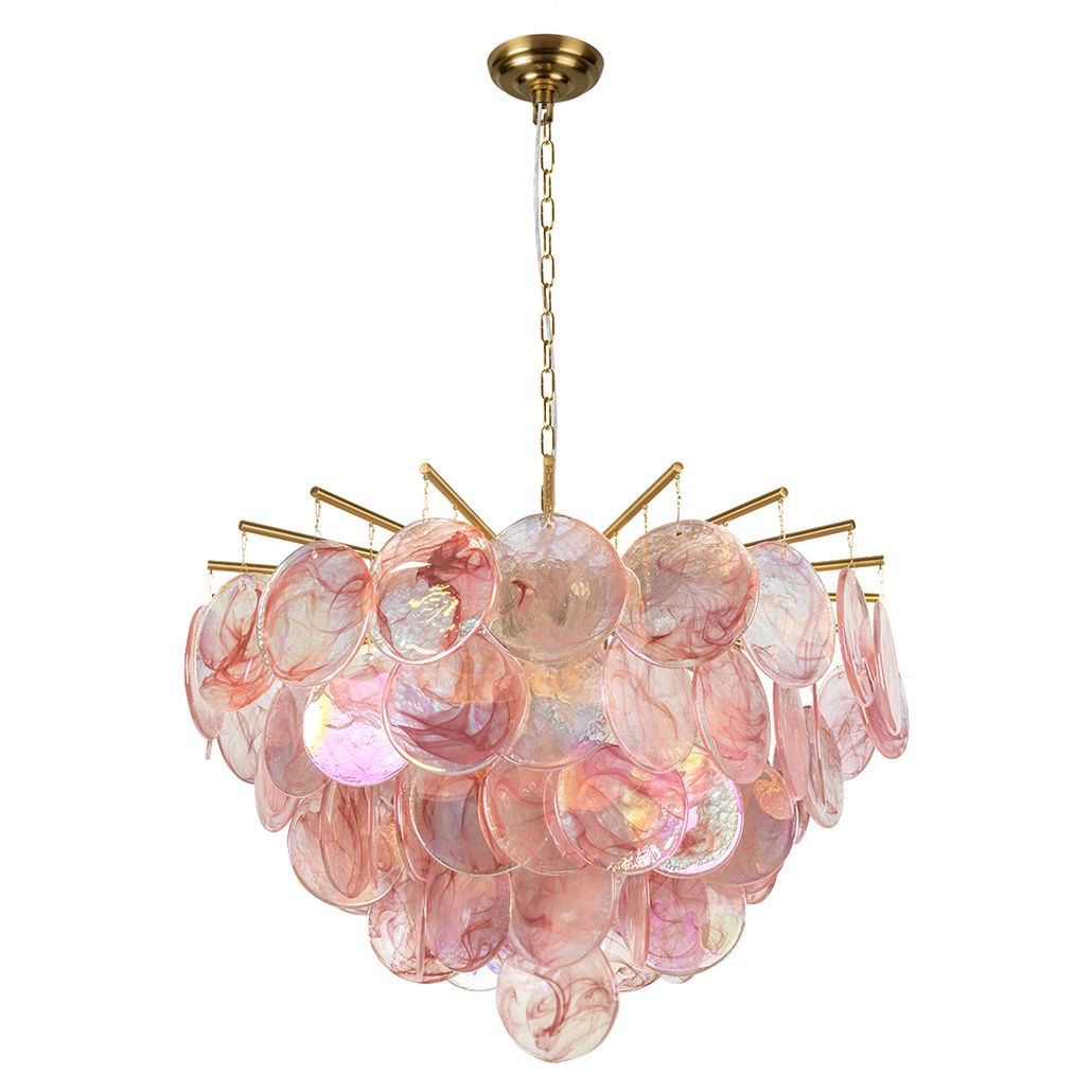 Подвесная люстра из стеклянных розовых дисков с перламутровым эффектом Sequins Pink Pearl