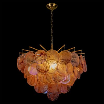 Подвесная люстра из стеклянных розовых дисков с перламутровым эффектом Sequins Pink Pearl