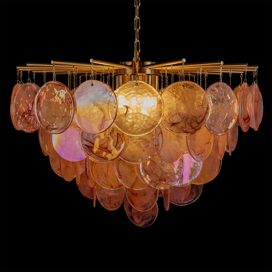 Подвесная люстра из стеклянных розовых дисков с перламутровым эффектом Sequins Pink Pearl