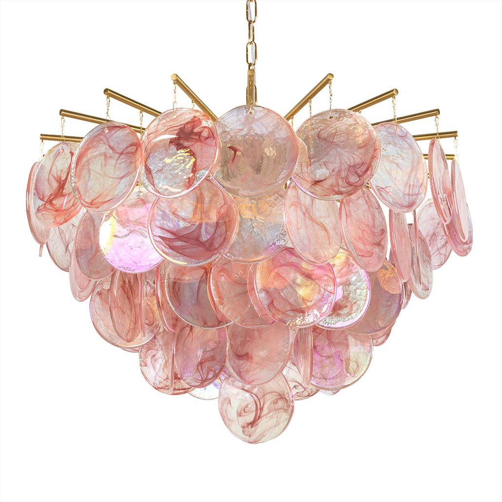 Подвесная люстра из стеклянных розовых дисков с перламутровым эффектом Sequins Pink Pearl