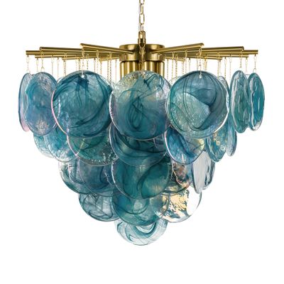 Подвесная люстра из стеклянных синих дисков с перламутровым эффектом Sequins Blue Pearl 60 см