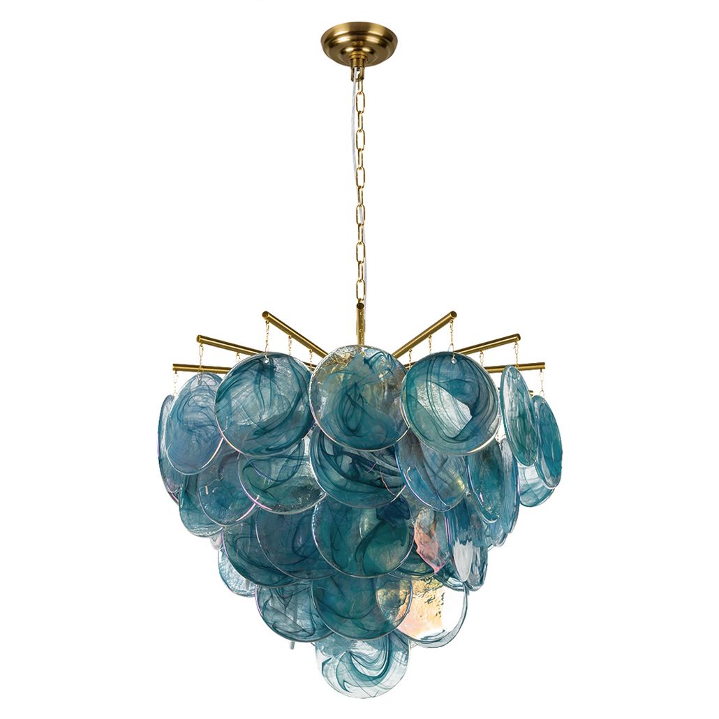 Подвесная люстра из стеклянных синих дисков с перламутровым эффектом Sequins Blue Pearl 60 см