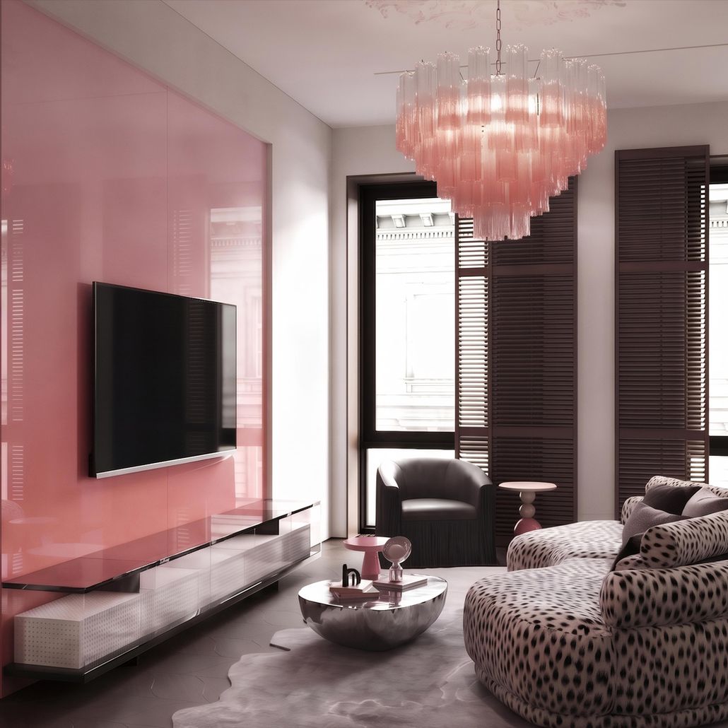 Люстра подвесная Clear Pink Lagoon glass Розовый градиент 80 см