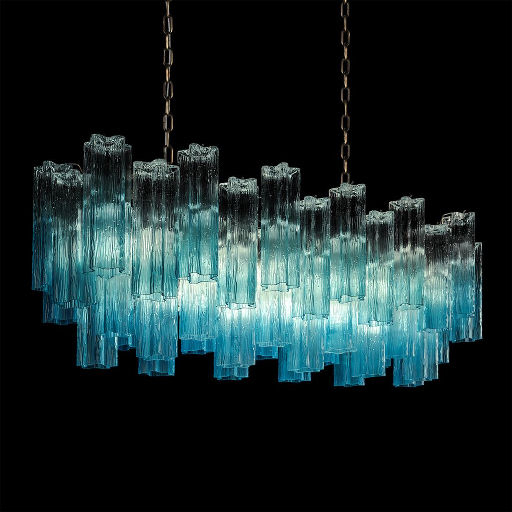 Люстра подвесная овальная Clear Blue Lagoon glass Синий градиент