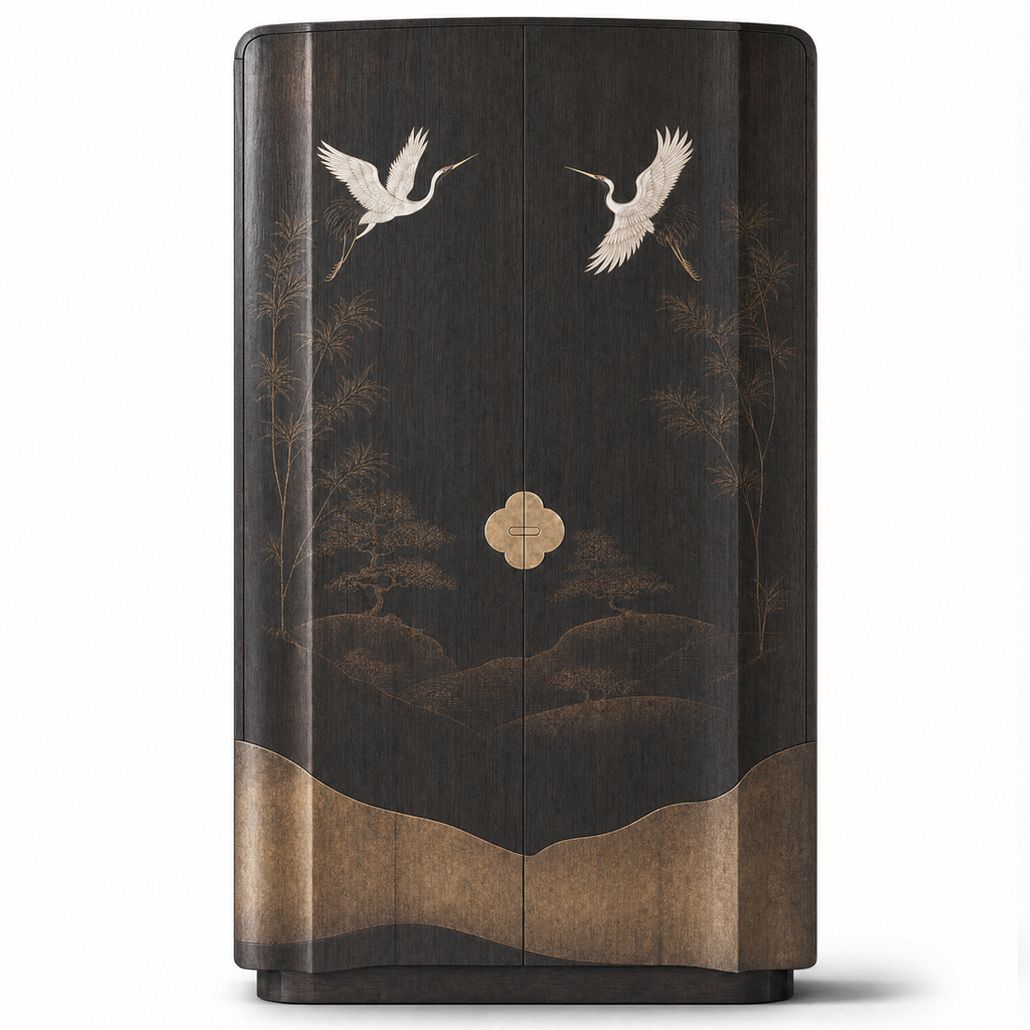 Шкаф Large coffee cabinet with Japanese cranes