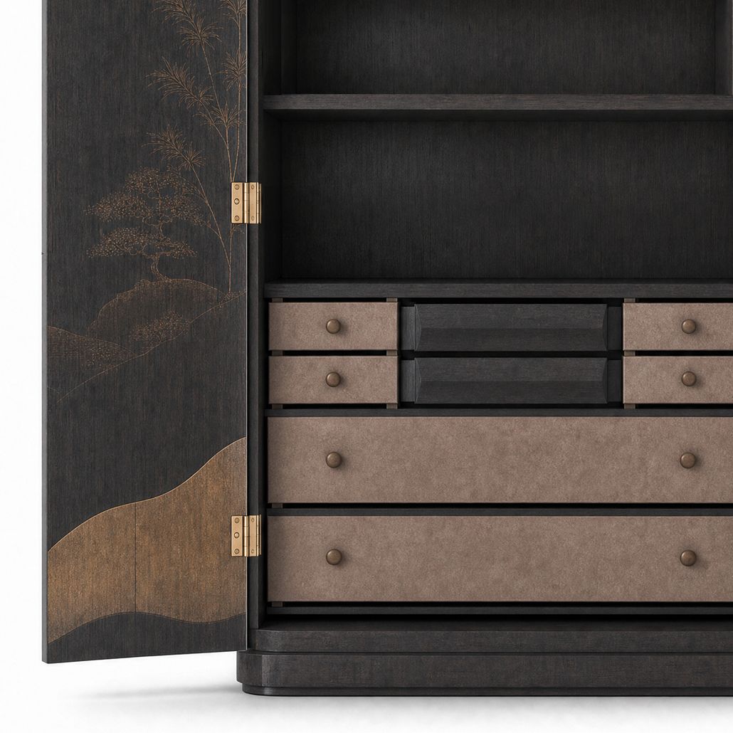 Шкаф Large coffee cabinet with Japanese cranes
