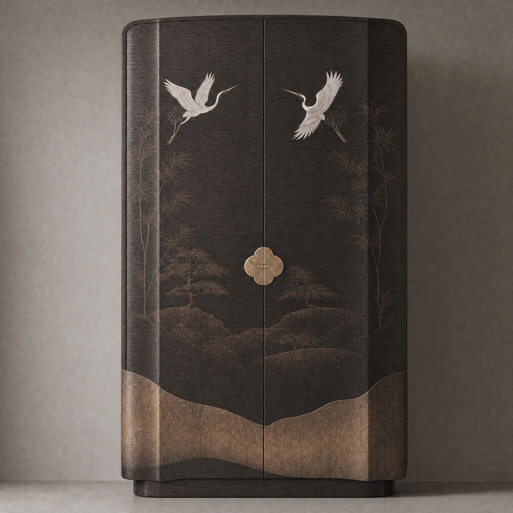 Шкаф Large coffee cabinet with Japanese cranes