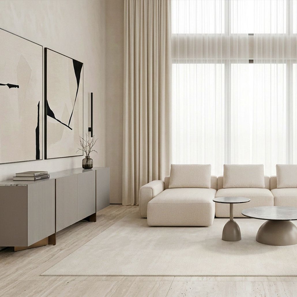 Комод серого цвета с рельефными фасадами и мраморной столешницей Uniqueness Marble