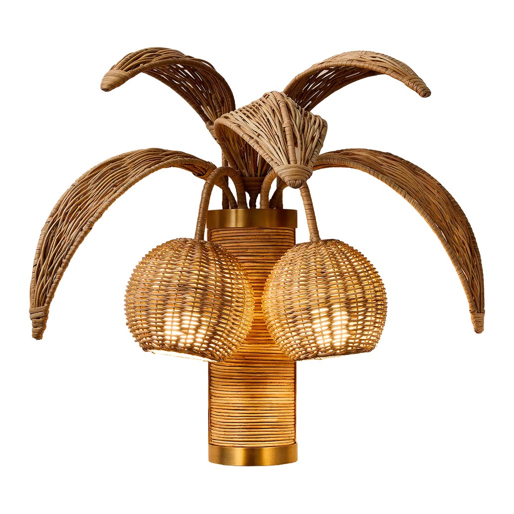 Бра Пальма из ротанга Rattan Palm tree Wall Lamp